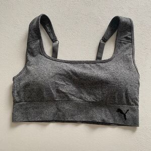 PUMA Gray Seamless Sports Bra Large Padded Stretch Athletic Workout Athleisure